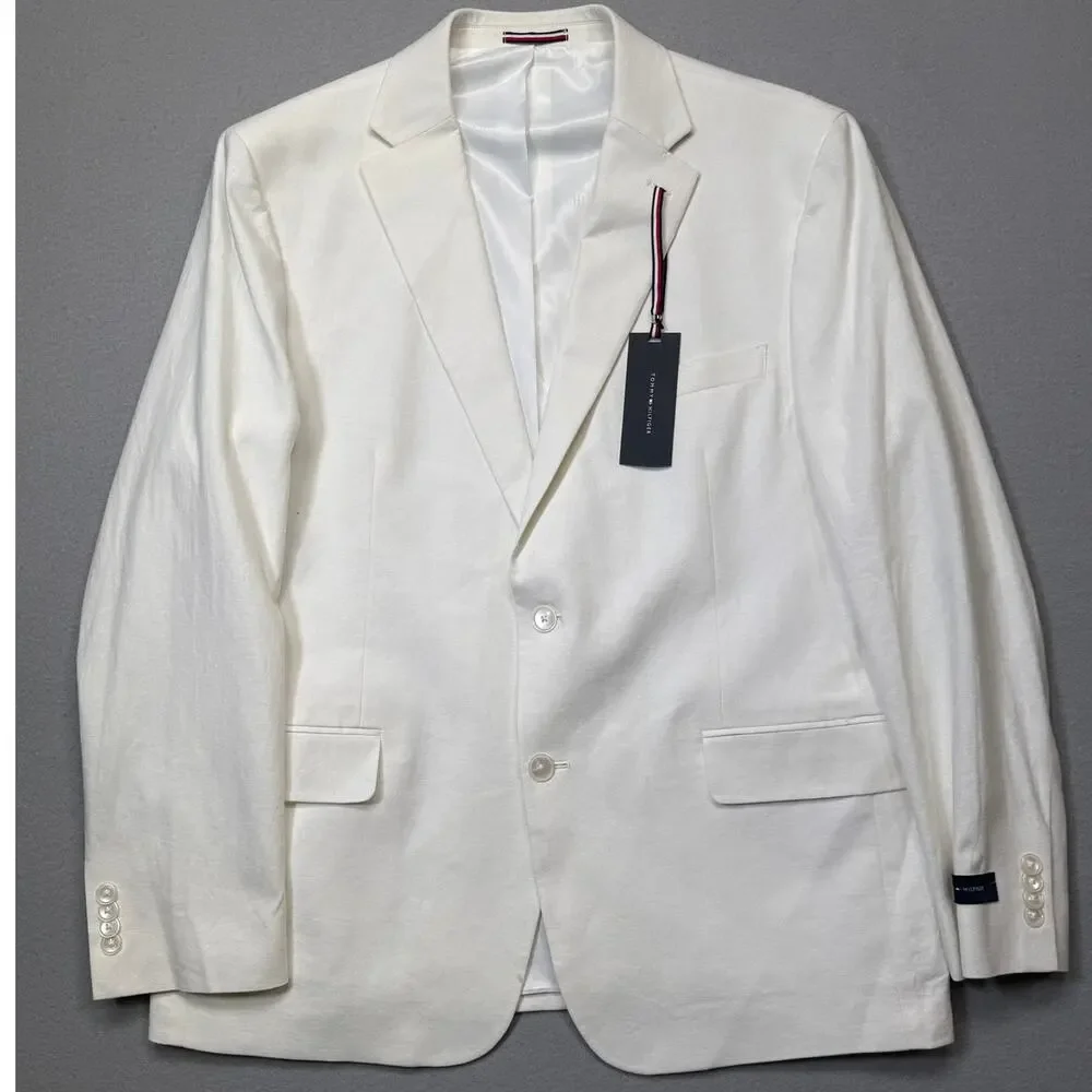 Tommy Hilfiger Men's Modern-Fit 100% Linen Sport Coat white 46R $295
